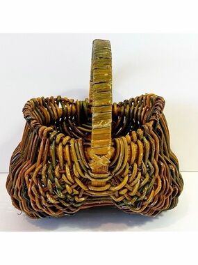 Buttocks Egg Gathering Basket Handmade Small Childs Farmhouse Striped Colorful